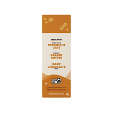 Front of Peanut Butter Bites box showing 'Overnight Oats, Peanut Butter, Dark Chocolate Shell' and gluten-free badge