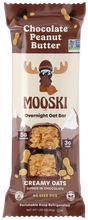Mooski overnight oat bar — Chocolate Peanut Butter; creamy oats dipped in chocolate; 5G protein, 3G fiber, No seed oils.