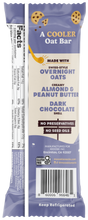 Back of Mooski 'A COOLER Oat Bar' wrapper: Overnight Oats with Almond & Peanut Butter and Dark Chocolate shell, barcode.